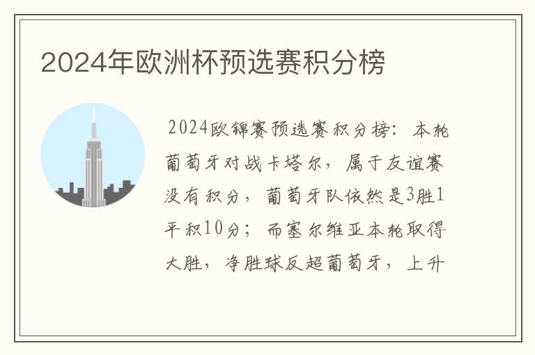 2024年欧洲杯预选赛积分榜