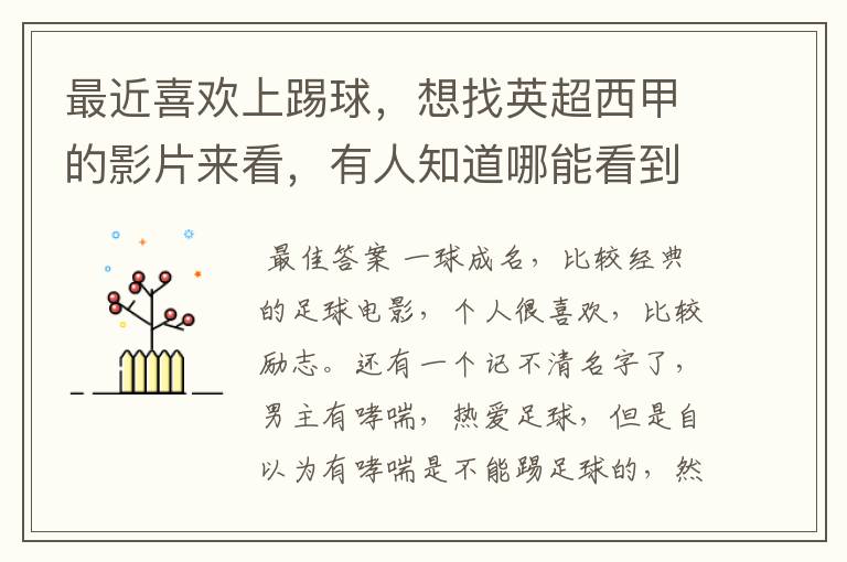 最近喜欢上踢球,想找英超西甲的影片来看,有人知道哪能看到吗