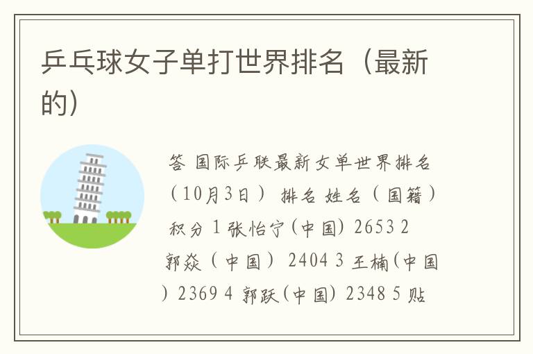 乒乓球女子单打世界排名(最新的)