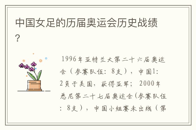 中国女足的历届奥运会历史战绩?