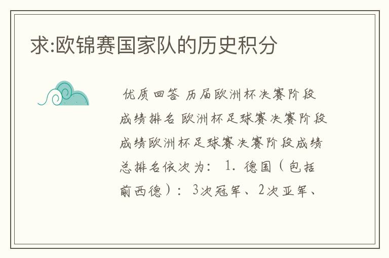 求:欧锦赛国家队的历史积分