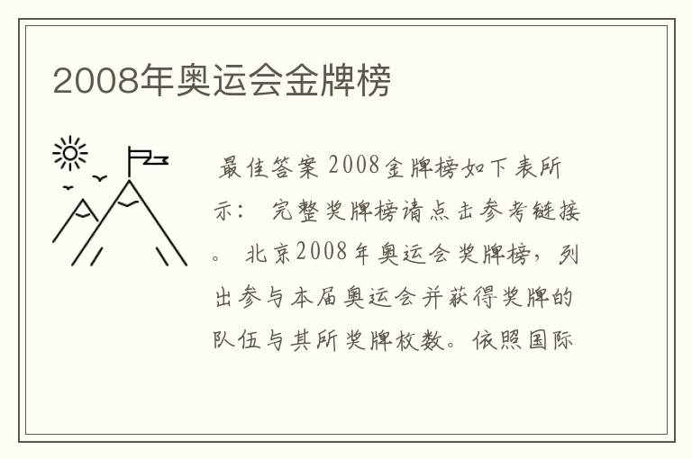 2008年奥运会金牌榜