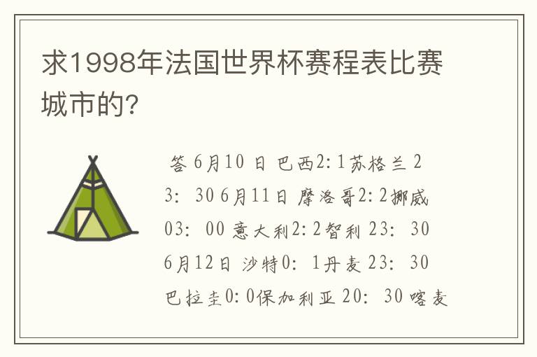 求1998年法国世界杯赛程表比赛城市的?