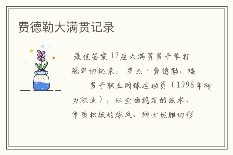 费德勒大满贯记录