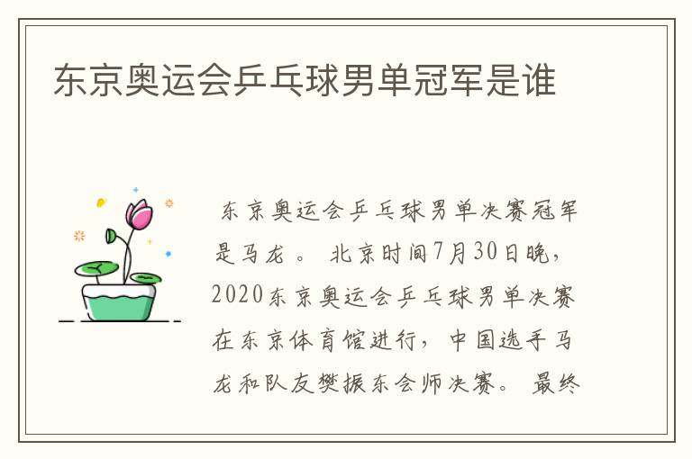东京奥运会乒乓球男单冠军是谁