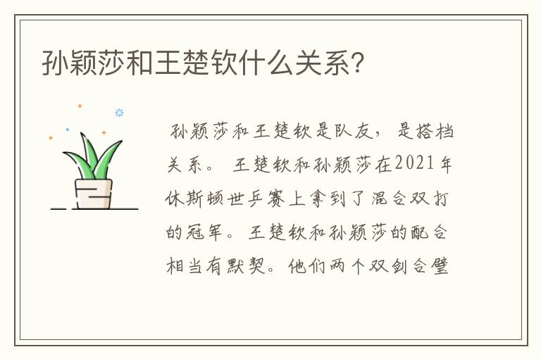 孙颖莎和王楚钦什么关系?