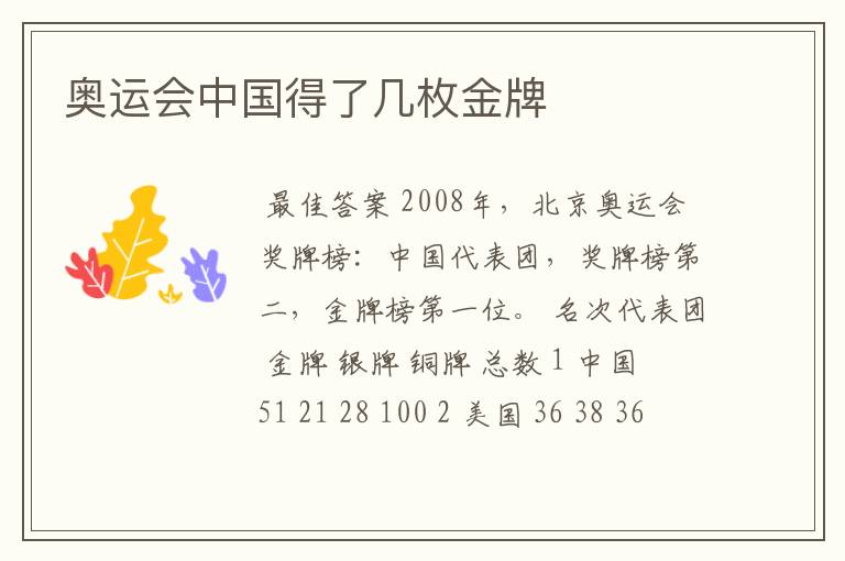 奥运会中国得了几枚金牌