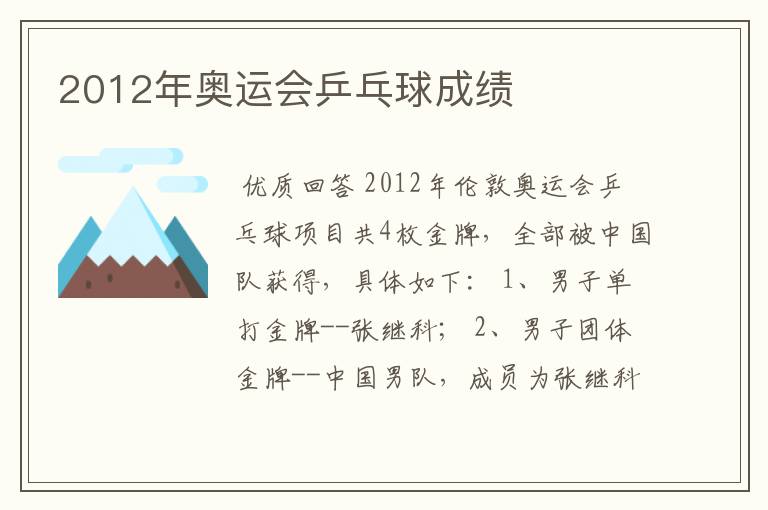 2012年奥运会乒乓球成绩