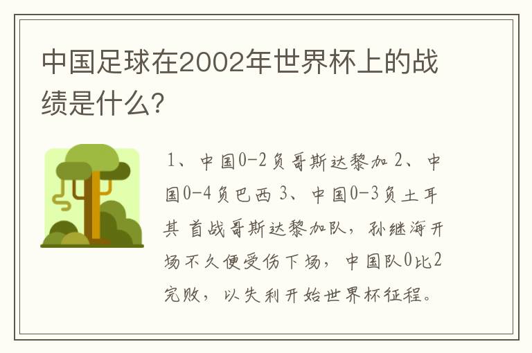 中国足球在2002年世界杯上的战绩是什么?