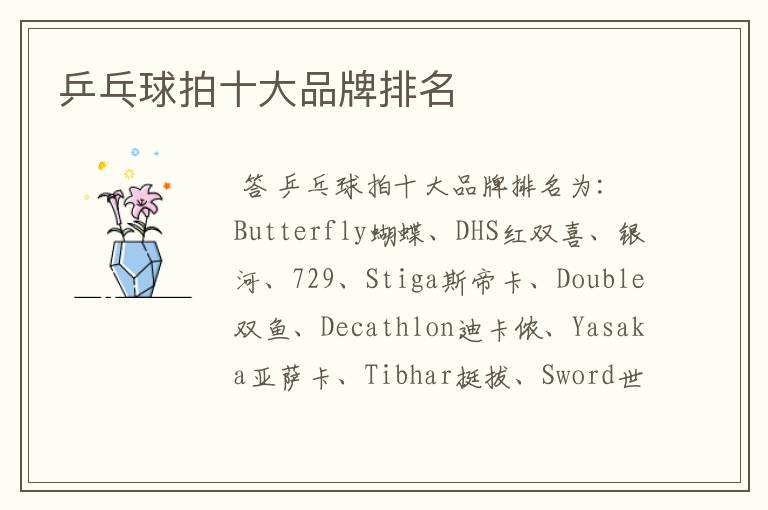 乒乓球拍十大品牌排名