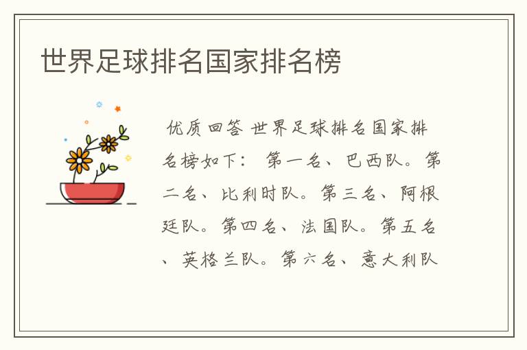 世界足球排名国家排名榜