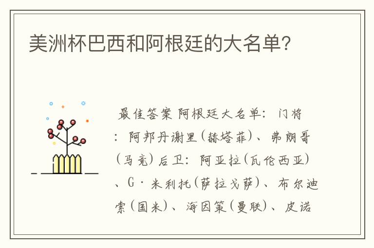 美洲杯巴西和阿根廷的大名单?