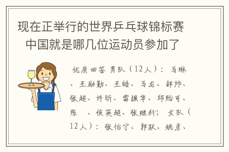 现在正举行的世界乒乓球锦标赛 中国就是哪几位运动员参加了啊?
