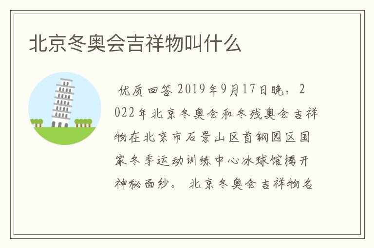 北京冬奥会吉祥物叫什么
