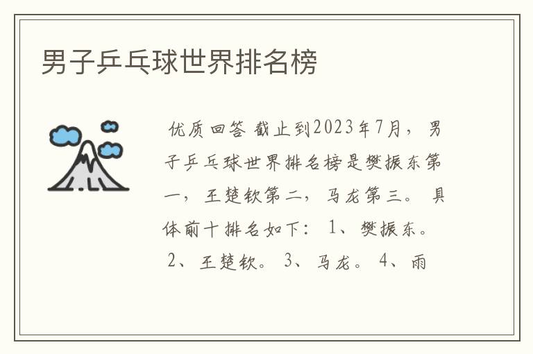 男子乒乓球世界排名榜