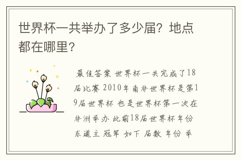 世界杯一共举办了多少届?地点都在哪里?