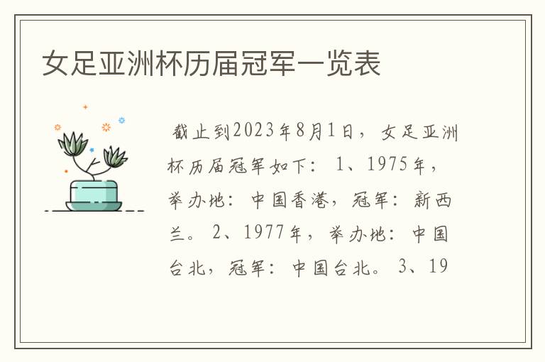 女足亚洲杯历届冠军一览表