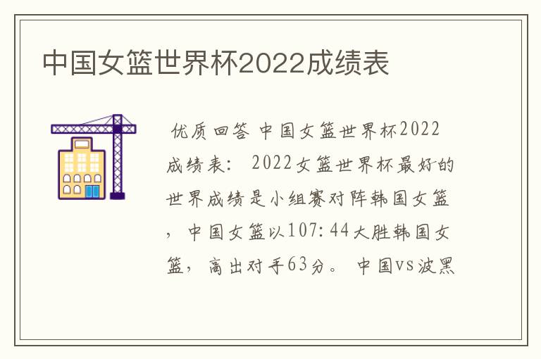 中国女篮世界杯2022成绩表