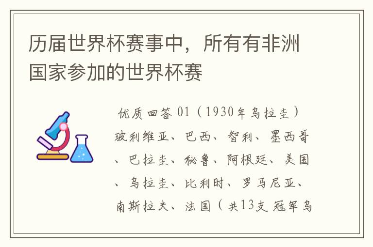历届世界杯赛事中，所有有非洲国家参加的世界杯赛
