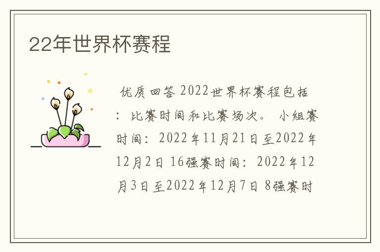 22年世界杯赛程