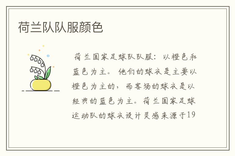 荷兰队队服颜色