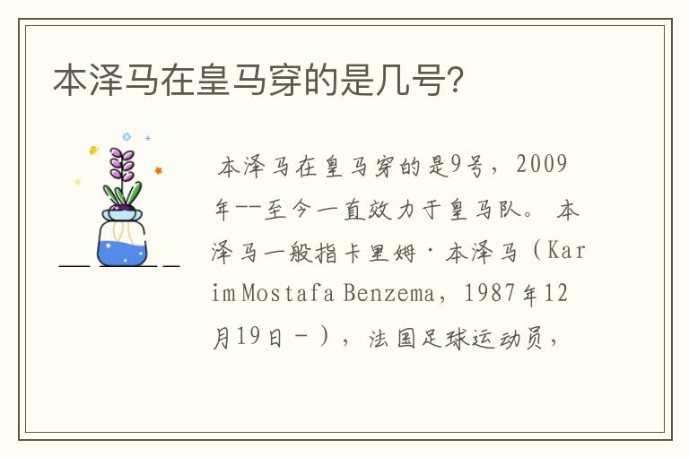 本泽马在皇马穿的是几号?