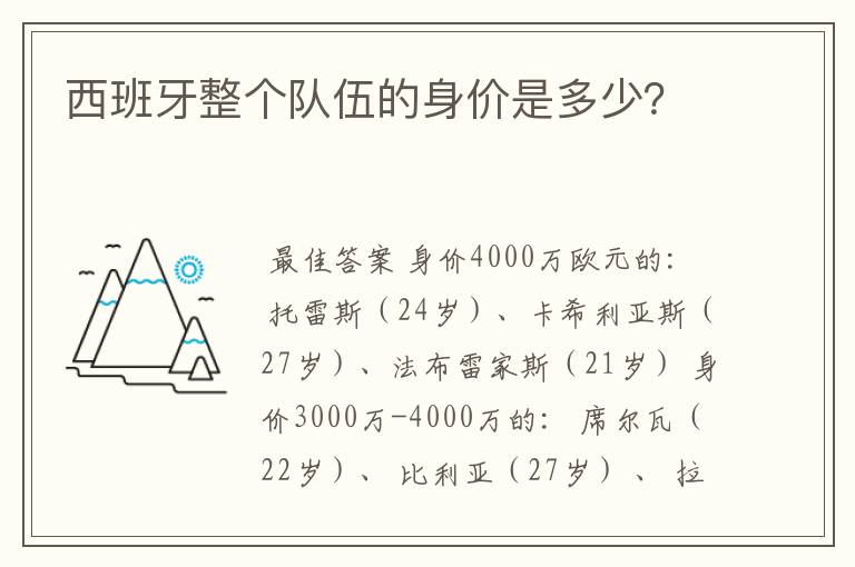 西班牙整个队伍的身价是多少?
