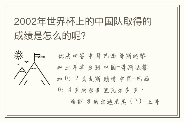 2002年世界杯上的中国队取得的成绩是怎么的呢?