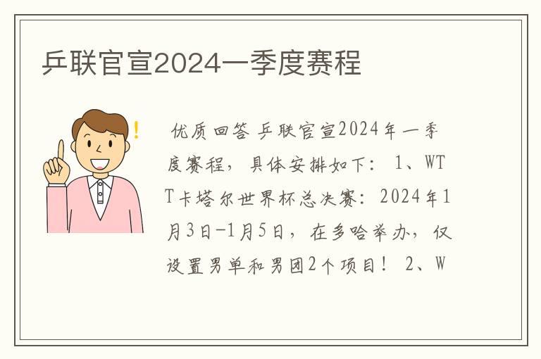 乒联官宣2024一季度赛程