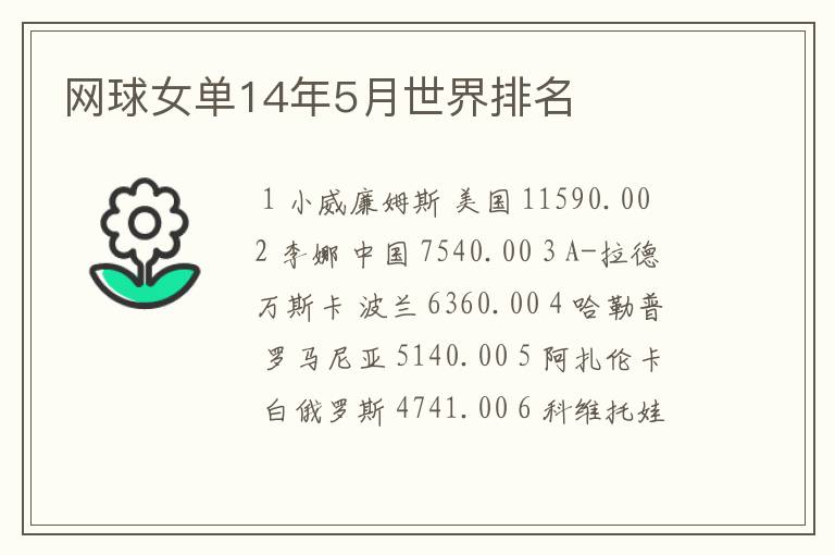 网球女单14年5月世界排名