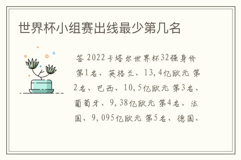 世界杯小组赛出线最少第几名
