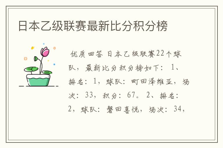 日本乙级联赛最新比分积分榜