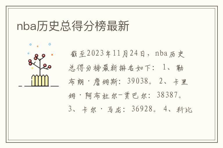 nba历史总得分榜最新