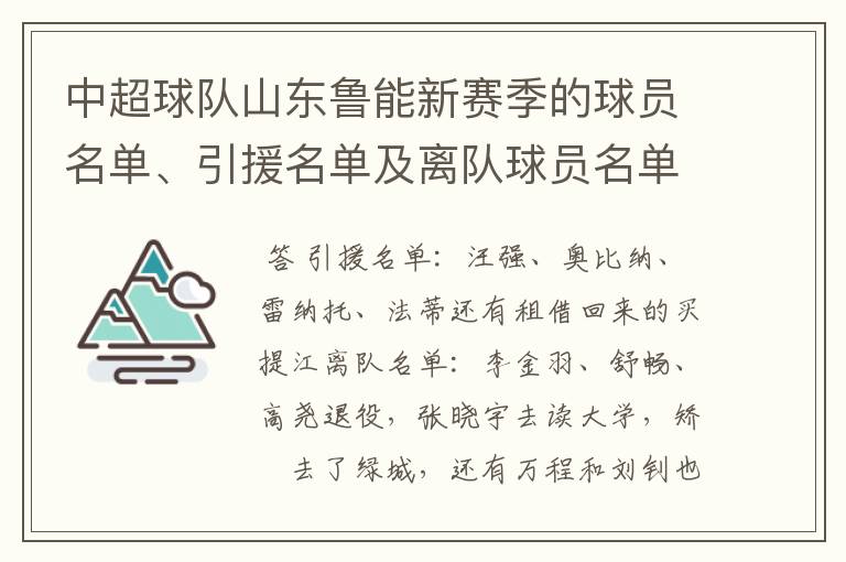 中超球队山东鲁能新赛季的球员名单、引援名单及离队球员名单