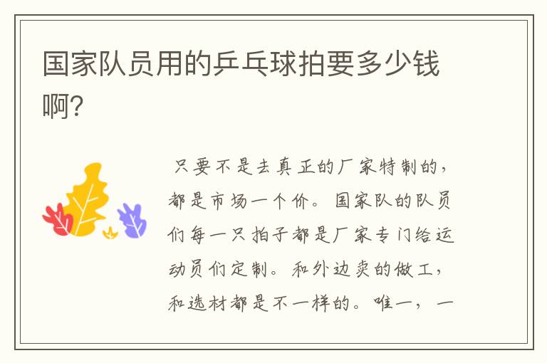 国家队员用的乒乓球拍要多少钱啊?