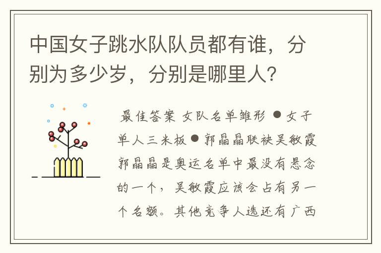 中国女子跳水队队员都有谁,分别为多少岁,分别是哪里人?