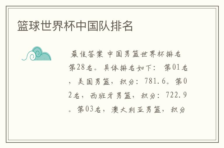 篮球世界杯中国队排名