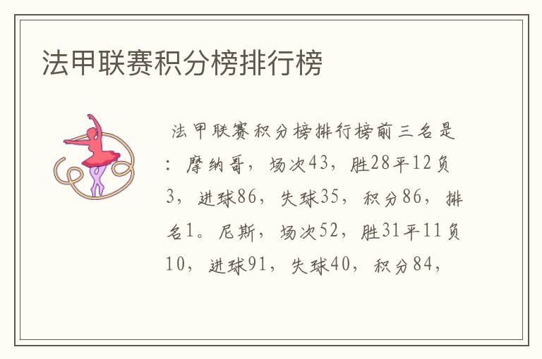 法甲联赛积分榜排行榜