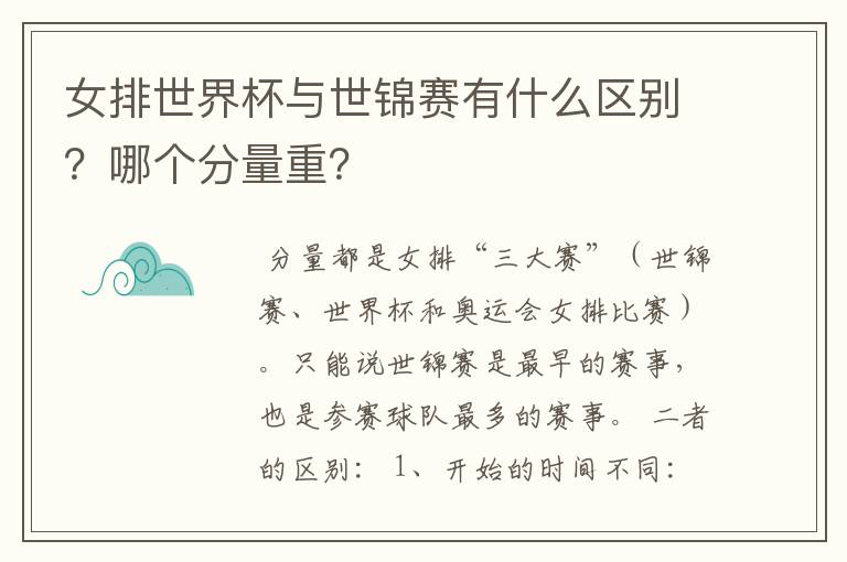 女排世界杯与世锦赛有什么区别?哪个分量重?