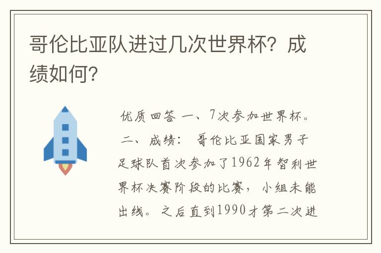 哥伦比亚队进过几次世界杯？成绩如何？