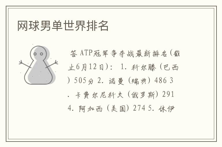 网球男单世界排名