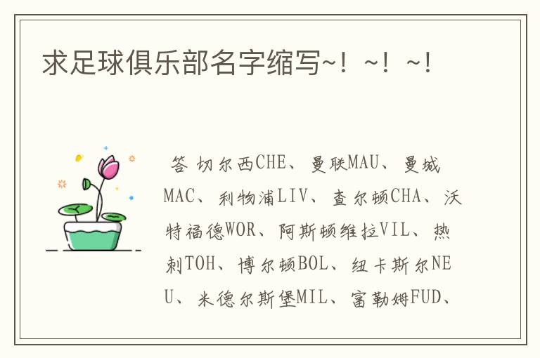 求足球俱乐部名字缩写~!~!~!