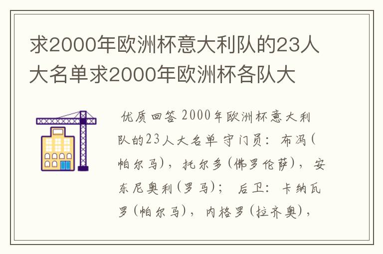 求2000年欧洲杯意大利队的23人大名单求2000年欧洲杯各队大