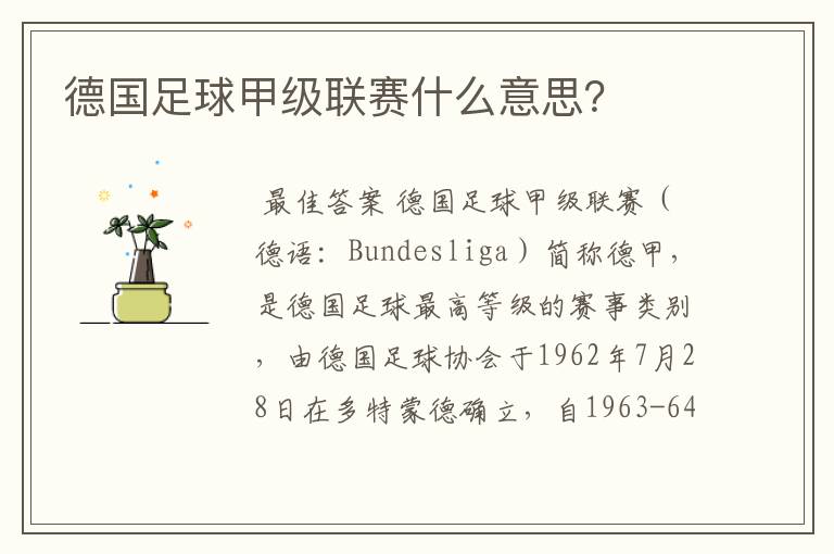 德国足球甲级联赛什么意思?