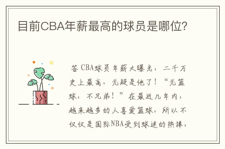 目前CBA年薪最高的球员是哪位?