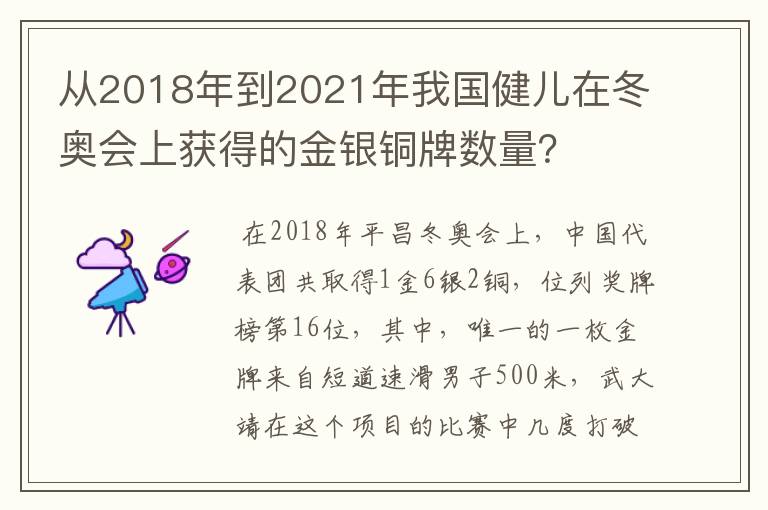 从2018年到2021年我国健儿在冬奥会上获得的金银铜牌数量?