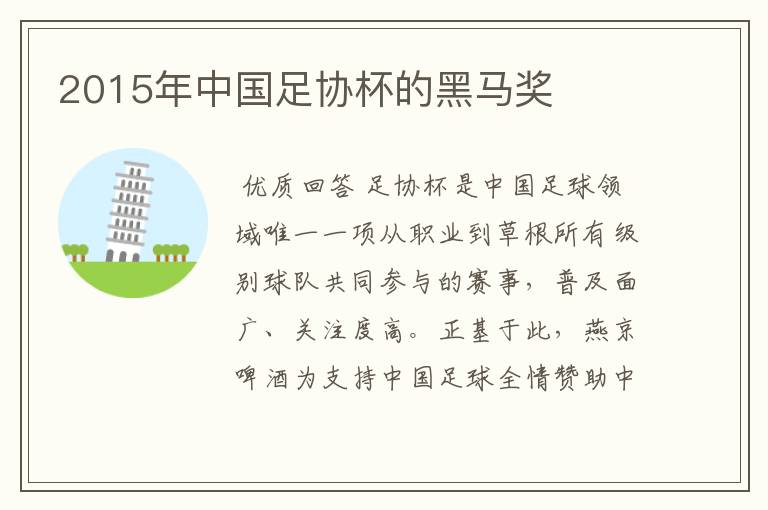 2015年中国足协杯的黑马奖