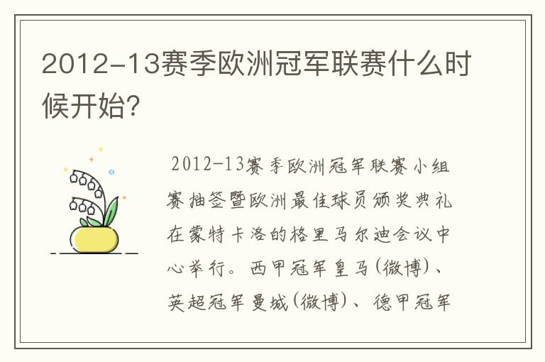 2012-13赛季欧洲冠军联赛什么时候开始？
