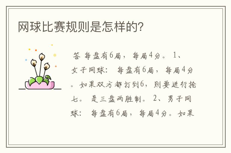 网球比赛规则是怎样的?