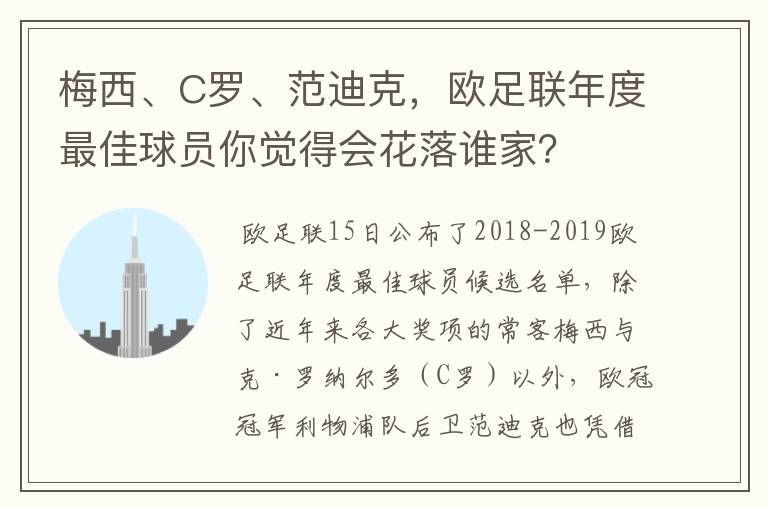 梅西、C罗、范迪克,欧足联年度最佳球员你觉得会花落谁家?
